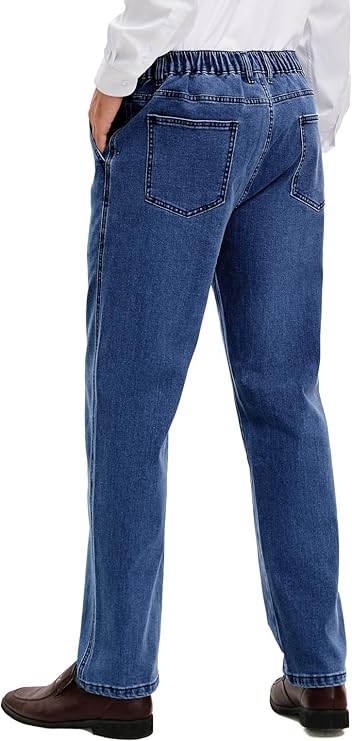 voeeron Mens Elastic Waist Jeans Relaxed Fit Men's Jeans with Elastic Waist with Zipper and Button