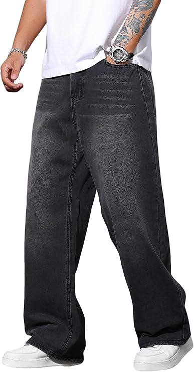 Men's Baggy Jeans Y2K Vintage Wide Leg Denim Pants Hip Hop Skater Jeans Loose Fit Trousers 2000s Streetwear