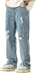 DOSLAVIDA Mens Jeans Regular Fit Ripped Jean Relaxed Fit Straight Leg Distressed Skateboard Denim Pants