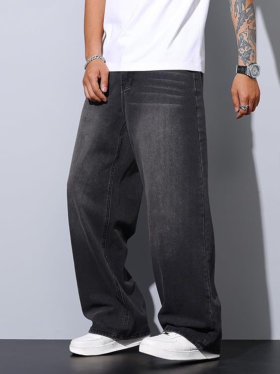 Men's Baggy Jeans Y2K Vintage Wide Leg Denim Pants Hip Hop Skater Jeans Loose Fit Trousers 2000s Streetwear