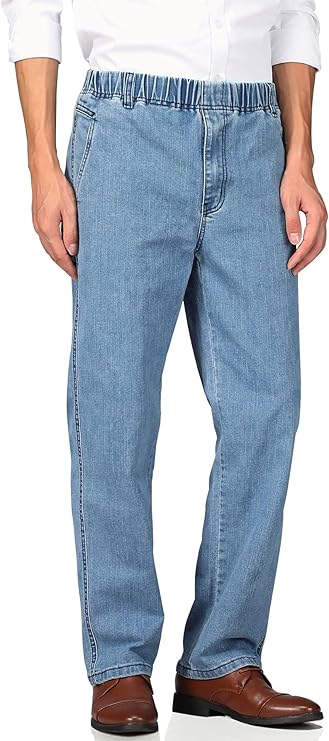 Soojun Mens Casual Loose Fit Elastic Waist Jeans Denim Pants