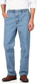 Soojun Mens Casual Loose Fit Elastic Waist Jeans Denim Pants