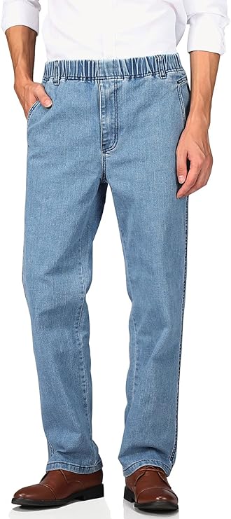 Soojun Mens Casual Loose Fit Elastic Waist Jeans Denim Pants