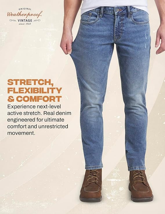 Weatherproof Vintage Mens Jeans Slim Fit - Super-Soft Stretch Denim Pants  Men's Straight Leg Jean with All-Way Stretch