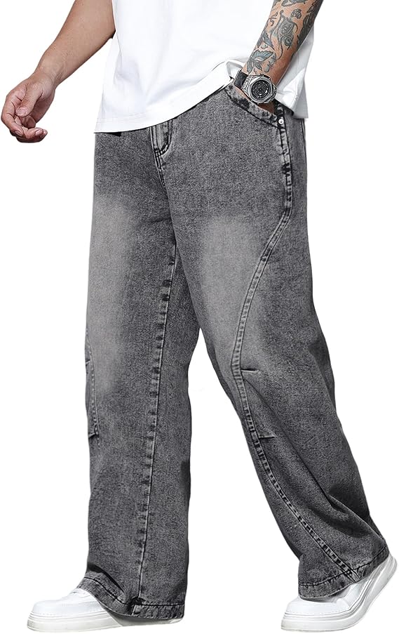 Men's Baggy Jeans Wide Leg Hip Hop Pants Irregular Sutures Loose Fit Trousers Streetwear