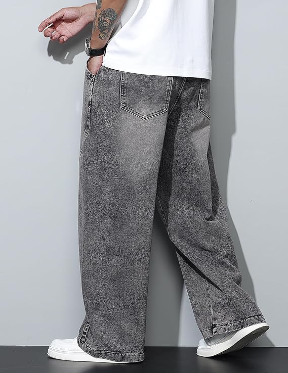 Men's Baggy Jeans Wide Leg Hip Hop Pants Irregular Sutures Loose Fit Trousers Streetwear
