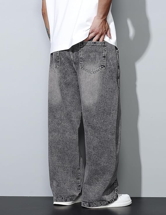 Men's Baggy Jeans Wide Leg Hip Hop Pants Irregular Sutures Loose Fit Trousers Streetwear