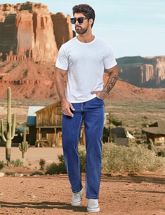 Men's Regular Fit Stretch Jeans Straight Leg 5-Pocket Classic Comfort Flex Denim Pants