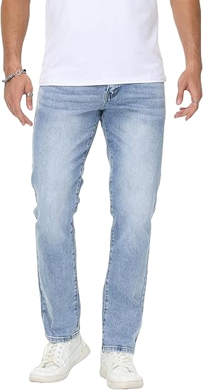 Men's Stretch Regular Fit Straight-Leg Cotton Fashion Comfort Flex Waist Denim Pants Jeans