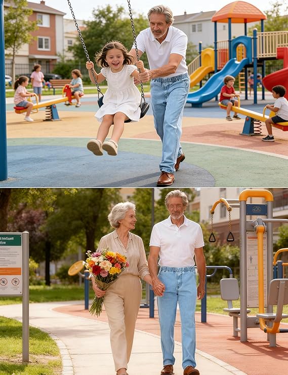 Soojun Mens Casual Loose Fit Elastic Waist Jeans Denim Pants