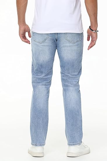 Men's Stretch Regular Fit Straight-Leg Cotton Fashion Comfort Flex Waist Denim Pants Jeans