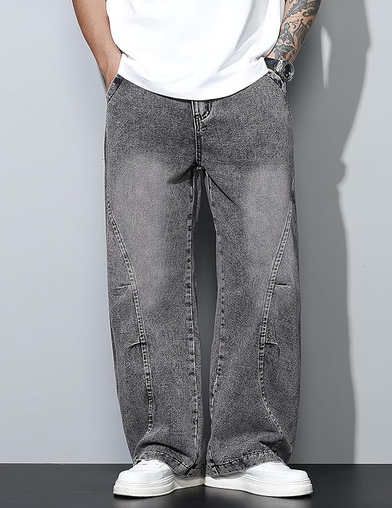 Men's Baggy Jeans Wide Leg Hip Hop Pants Irregular Sutures Loose Fit Trousers Streetwear