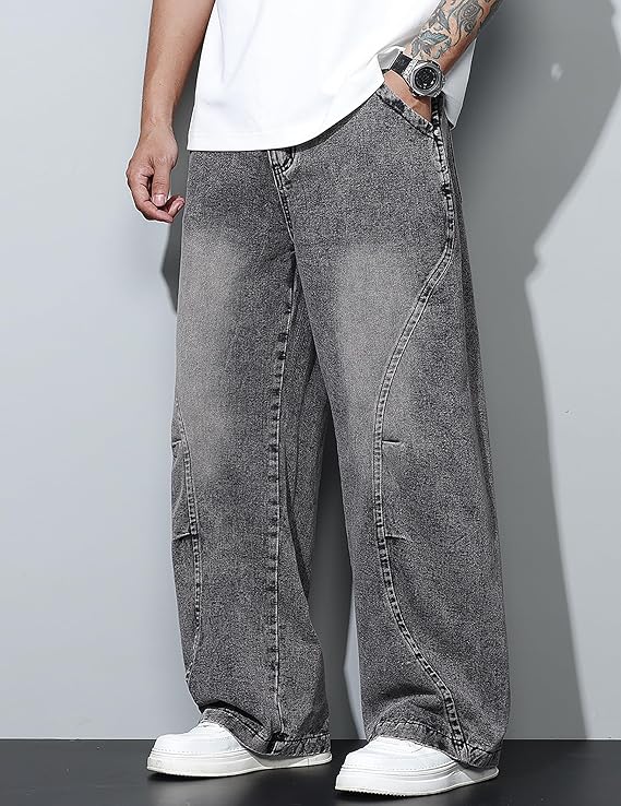 Men's Baggy Jeans Wide Leg Hip Hop Pants Irregular Sutures Loose Fit Trousers Streetwear
