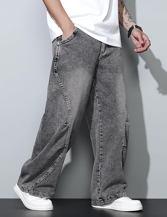 Men's Baggy Jeans Wide Leg Hip Hop Pants Irregular Sutures Loose Fit Trousers Streetwear