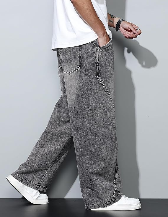 Men's Baggy Jeans Wide Leg Hip Hop Pants Irregular Sutures Loose Fit Trousers Streetwear