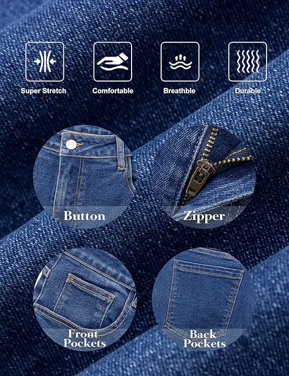 Men's Regular Fit Stretch Jeans Straight Leg 5-Pocket Classic Comfort Flex Denim Pants